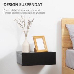 HOMCOM Set 2 Noptiere Suspendate pentru Dormitor, Noptiere Moderne din Lemn cu Fixare pe Perete, 40x30x15cm, Negru