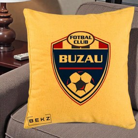 Perna Personalizata FC Buzau Fotbal, 40x40 cm, Galben, Husa Detasabila, Perna Inclusa, BEKZ®