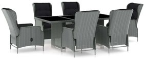 3060140 vidaXL Set mobilier exterior cu perne, 7 piese, gri deschis, poliratan