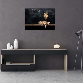 Tablou pe sticlă - Leu și leoaică (70x50 cm)