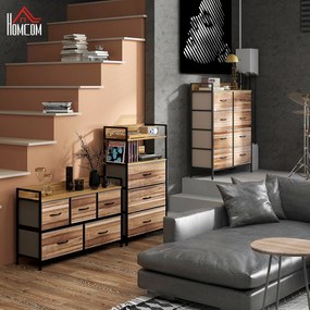 HOMCOM Corp de depozitare stil industrial comodă 3 sertare din țesătură detașabile și 2 rafturi - 60 x 29 x 101cm - MDF și metal | Aosom Romania