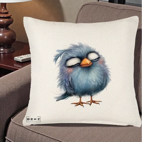 Perna Decorativa Pui Pufos Albastru Adormit, 40x40 cm, Crem Reliefat, Husa Detasabila, Perna Inclusa, BEKZ®