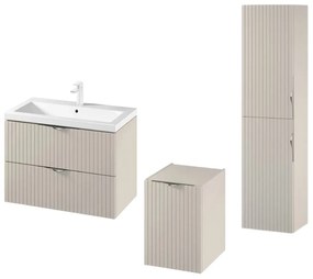 Set dulap baie suspendat 2 sertare si lavoar inclus 80 cm, dulap baie suspendat si dulap baie tip coloana, culoare casmir mat, MDF, Cersanit Tirso