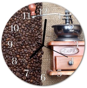 Ceas de perete din sticla rotund Râșniță de cafea Alimente și băuturi Brown