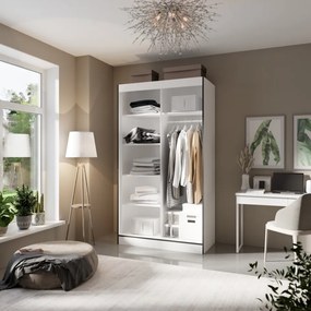 Dulap cu usi glisante si oglinda Osgar, ADRK Furniture (Culoare: Alb, Dimensiuni: 120x216 cm)