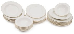 Set de veselă din porțelan, 24 piese, alb/auriu