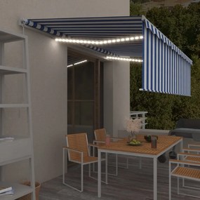 vidaXL Copertină retractabilă manual cu stor&amp;LED, albastru&amp;alb, 5x3 m
