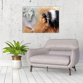 Tablou pe sticlă - Farmecele indienilor (70x50 cm)