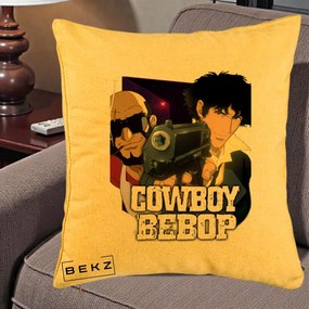 Perna Personalizata Cowboy Bebop Spike si Jet Poster, 40x40 cm, Galben, Husa Detasabila, Perna Inclusa, BEKZ®