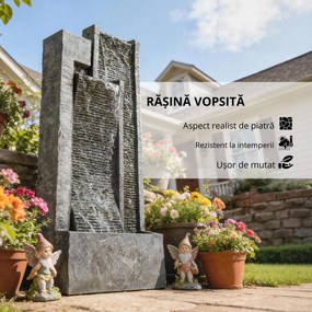 Outsunny Fântână 3 trepte pentru grădină cu iluminare LED, ghiveci, pompă, aspect piatră, reglabil 38 x 19 x 101 cm | Aosom Romania