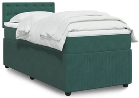 vidaXL Pat box spring cu saltea, verde închis, 100x200 cm, catifea