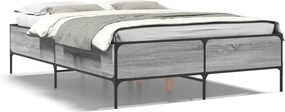 vidaXL Cadru de pat, gri sonoma, 150x200 cm, lemn prelucrat și metal