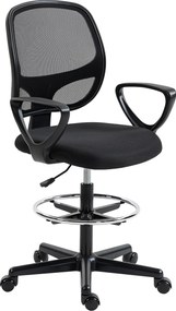 HOMCOM Scaun de birou ergonomic, fotoliu de birou cu suport pentru picioare și cotiere, înălțime reglabilă, 59x58x103-123cm, negru | Aosom Romania