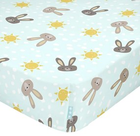 Cearceaf din bumbac pentru copii Moshi Moshi Rabbit Family, 70 x 140 cm