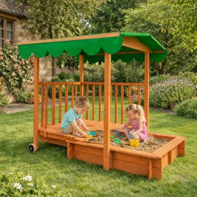 Groapa cu nisip cu verandă HAPPY, 130x130x143cm, maro/verde Jurhan