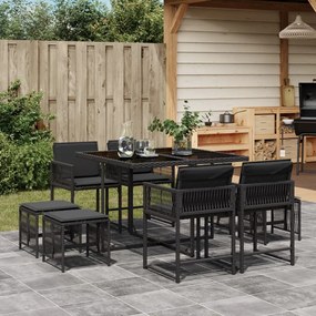 vidaXL Set mobilier de grădină cu perne, 9 piese, negru, poliratan