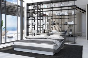 Pat din piele artificiala cu lumini LED 198x232x74 cm alb/gri