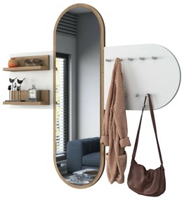 Cuier de perete cu oglindă Pomi White and Walnut