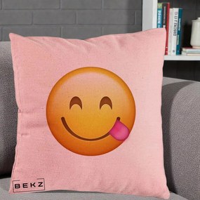 Perna Decorativa Emoji Limba Scoasa, 40x40 cm, Roz, Husa Detasabila, Perna Inclusa, BEKZ®