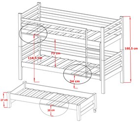 Zondo Pat pentru copii 90 x 200 cm TORI (cu somieră și sp. depozitare) (Pin). 1013328