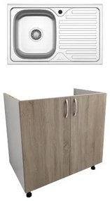 Set Masca Chiuveta Karo, Stejar Sonoma Inchis/Alb, 80 x 50 x 80 cm, Chiuveta Inox, Cuva stanga