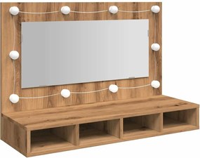 vidaXL Dulap cu oglindă cu LED, stejar artizanal, 90x31,5x62 cm
