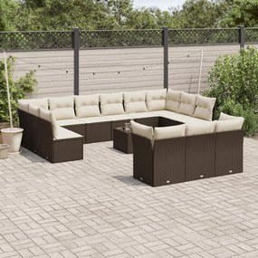 vidaXL Set mobilier de grădină cu perne, 14 piese, maro, poliratan