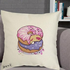 Perna Decorativa Donuts Roz si Mov, 40x40 cm, Ecru, Husa Detasabila, Perna Inclusa, BEKZ®