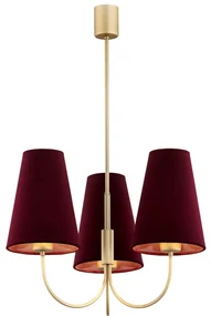 Lustra cu 3 brate design modern Safiano visiniu, auriu