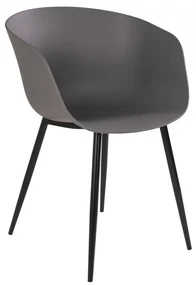 Scaun dining gri din piele cu picioare negre Roda