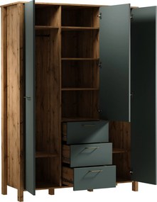 Dulap Ertigo cu trei uși 138 cm - stejar wotan/verde