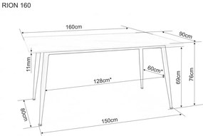 Masa Rion alb/negru L160xl90 cm