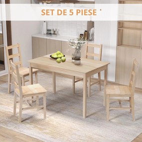 HOMCOM Set de masă 5 piese, masă cu scaune, lemn masiv, 118 cm x 73 cm x 75 cm, natur | Aosom Romania