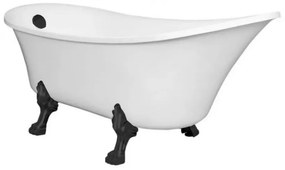 Antica cadă de baie independentă cu picioare negre și scurgere