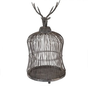 Colivie decorativă din metal cu motiv cerb, finisaj gri antichizat, Ø26x50 cm