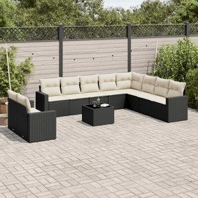 3251513 vidaXL Set canapele de grădină cu perne, 11 piese, negru, poliratan