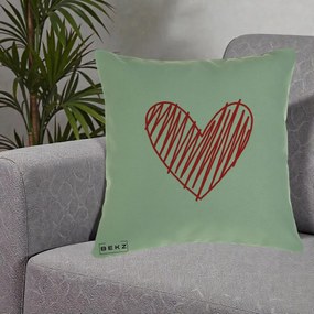 Perna Decorativa Inima Rosie Desen Manual, 40x40 cm, Verde, Husa Detasabila, Perna Inclusa, BEKZ®