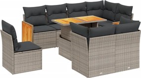 vidaXL Set canapele de grădină, 9 piese, cu perne, gri, poliratan