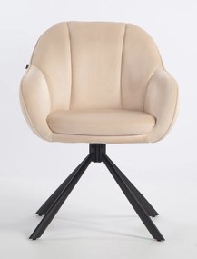 HR2055 BAZĂ STEA Scaun Crem din Catifea cu Bază Neagră