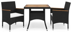 vidaXL Set mobilier grădină, 3 piese, negru, poliratan și lemn acacia
