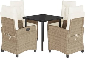 vidaXL Set mobilier de grădină cu perne, 5 piese, bej, poliratan