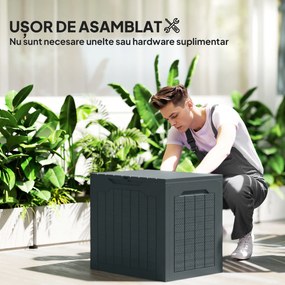 Outsunny Cufăr de Grădină cu Mânere, Container pentru Unelte Impermeabil, 56x41x50 cm, Gri Închis | Aosom Romania