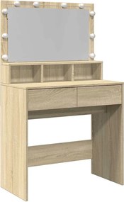 vidaXL Masă de toaletă cu LED, stejar sonoma, 80x41x134,5 cm