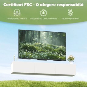 HOMCOM Mobilier TV Suspendat, Suport TV până la 82" cu 3 Dulapuri cu Uși Rabatabile Soft Close, Dulap pentru Televizor pentru Living, Dormitor și Salon, 180x31.5x29.8 cm, Alb Lucios | Aosom Romania