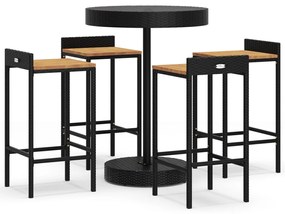 3187716 vidaXL Set bar pentru grădină, 5 piese, negru, poliratan/lemn acacia