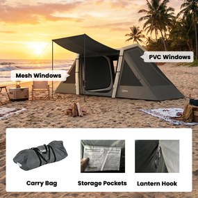 Outsunny Cort Gonflabil de Camping 4 Persoane Blackout Cort cu Aer 5,8m Lungime 2 Dormitoare și Zonă de Zi 580x270x202cm Gri Închis | Aosom Romania