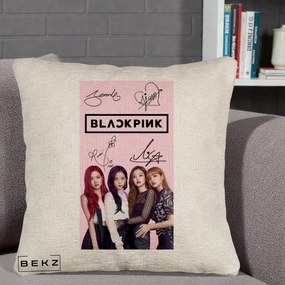 Perna Personalizata K-pop BLACKPINK Semnaturi si Foto, 40x40 cm, Bej Canapea, Husa Detasabila, Perna Inclusa, BEKZ®