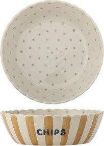 Bol din ceramică artizanală, multicolor, pictat manual cu dungi verticale, buline și margine ondulată, 24x7 cm, „Chip"