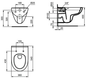 Vas WC suspendat Ideal Standard I.Life A T481701, cu functie bideu, evacuare orizontala