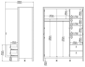 Șifonier alb cu oglindă 150x199x58 cm Madrid – Tvilum